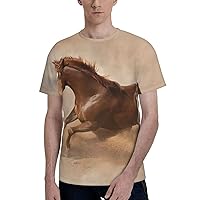 KUAKE 3D Tshirt Men Personalized Horse Running in Sand T-Shirt