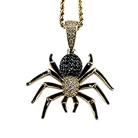 Custom SPIDER Men Women 925 Italy Gold Finish Iced Silver Charm Ice Out Pendant Stainless Steel Real 3 mm Rope Chain, Mans Jewelry, Iced Pendant, Rope Necklace 16