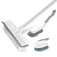 BOOMJOY Floor Scrub Brush with Long Handle, Scrubber Brush and Tile Lines Brush, for Bathroom, Kitchen, Gray, 3 Piece
