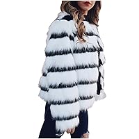Black and White Fluffy Faux Fur Warm Coat Winter Casual Loose Round Neck Temperament Imitation Fur Coat Cardigan Overcoat