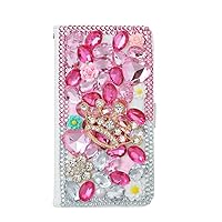 Crystal Wallet Phone Case Compatible with Samsung Galaxy Note 20 Ultra 5G - Crown - Pink - 3D Handmade Sparkly Glitter Bling Leather Cover with Screen Protector & Neck Strip Lanyard