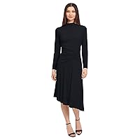 Maggy London Women's Long Sleeve Mock Neck Midi Dress with Asymmetrical Hem