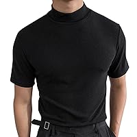 Mens Short Sleeve Basic Designed Turtleneck T Shirt Slim Fit Casual Lightweight Solid Color Undershirt Pullover Tops Black