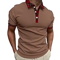 Slim Fit Polo Shirts for Men Short Sleeve Button Down Henley Shirts Printed Collar Golf Tennis Outdoor Fashion Tops