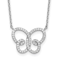 Cheryl M 925 Sterling Silver Rhodium Plated Brilliant cut CZ Butterfly Angel Wings Necklace With 2 Inch Extender 18 Inch Jewelry for Women