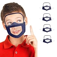 New 4PC Facemask with Clear Window Visible Expression for The Deaf and Hard of Hearing Cotton Mouth Scarf with Detachable Eye Shield(Kids,Navy)