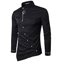 Mens Designer Paisley Dress Shirts Stand Collar Asymmetric Button Up Business Wrinkle-Free Embroidered Poplin Shirts
