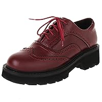 Women's Patent Leather Oxfords Chunky Heels Lace Up Brogue Shoes