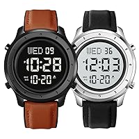 Mens Leather Watch for Men Digital Watch Men's Wrist Watches LED Minimalist Stainless Steel Waterproof Stopwatch