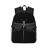 Dragonfly Black Print Backpack For Women Men, Laptop Bookbag,Lightweight Casual Travel Daypack