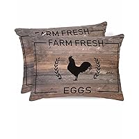 Satin Pillowcase Farmhouse Animal Chicken Eggs Silk Satin Decorative Cushion Covers Wood Grain Country Style Soft Breathable Smooth Cool Sleep Pillow Covers for Hair Skin 20x30in Set of 2
