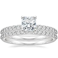 Moissanite Engagement Ring Set, 1ct Radiant Cut Stone, Sterling Silver Band, Wedding Ring Gift