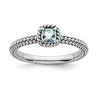2.5mm 925 Sterling Silver Prong set Checker cut Aquamarine Ring Jewelry for Women - Ring Size Options: 10 5 6 7 8 9