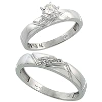 Silver City Jewelry 10k White Gold 2-Piece Diamond Wedding Engagement Ring Set for Him and Her, 4mm & 4.5mm Wide