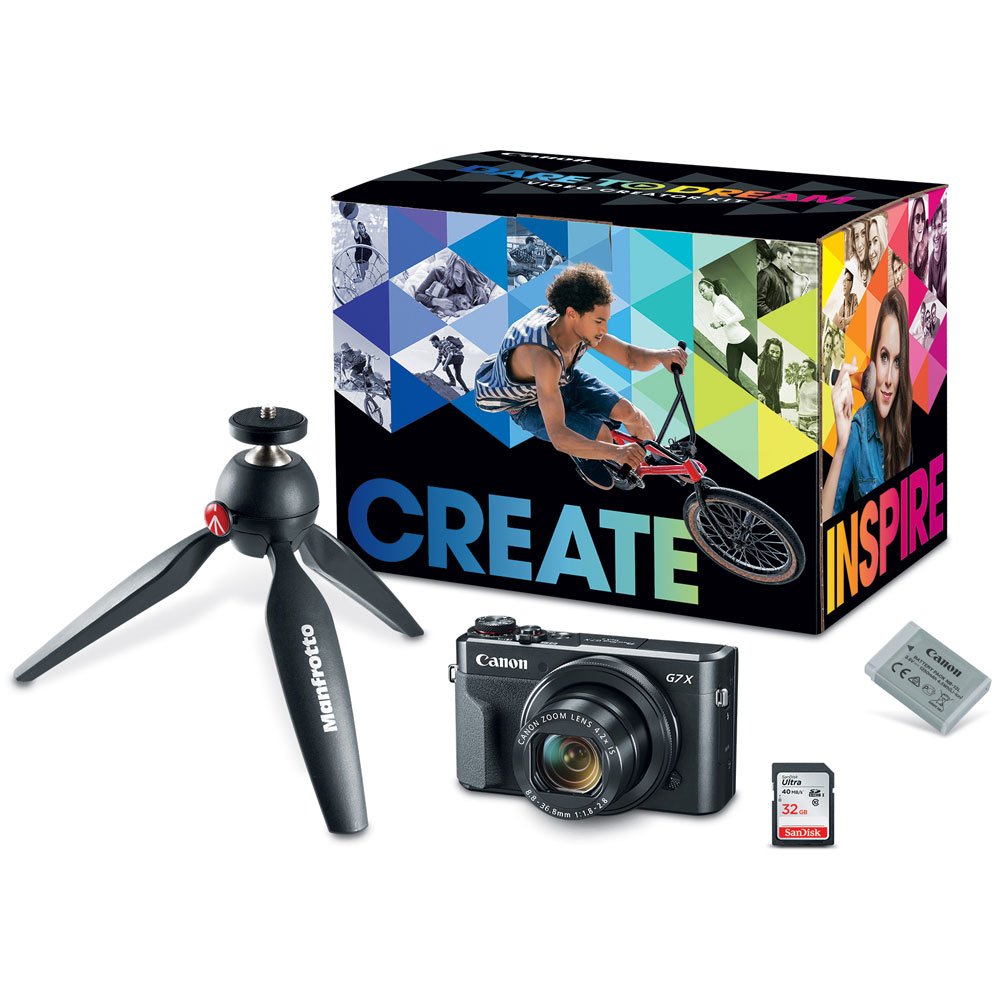 Canon PowerShot G7X Mark II Digital Camera, Video Creator Kit with Tripod, Memory Card, and Detachable Bluetooth Remote, Black, Small (1066C029)