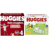 Huggies Size 4 Diapers + Huggies Natural Care Sensitive Baby Wipes Bundle