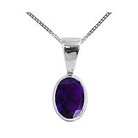 Beautiful Jewellery Company BJC® Solid 9ct White Gold Natural Amethyst Single Oval Solitaire Pendant 1.50ct & 9ct White Gold Curb Necklace Chain