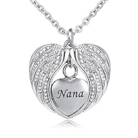 misyou Nana Cremation Jewelry for Ashes Keepsake Angel Wing Urn Necklace Stainless Steel Waterproof Memorial Birthstone Pendant