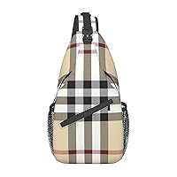 Gray Plaid Lines Sling Backpack Multipurpose Crossbody Bag Sling Bag Daypack For Travel Hiking Sports