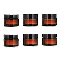 6PCS 5ml Amber Glass Jar Empty Refillable Cosmetic Face Cream Lip Balm Storage Jars Bottle Container Pot with Liners and Screw Black Lid for Make up Essential Oils Lotion