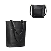 S-ZONE Women Genuine Leather Tote Bag Vertical Handbag Bundle with Crossbody Bucket Shoulder Purse