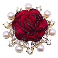 JYX JWELRY Women Brooch Pin Scarf Pins Delicate Fabric Rose Flower dott White Pearl Brooch Pendant