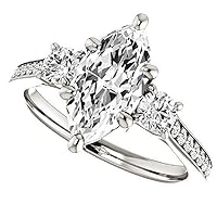 10K Solid White Gold Handmade Engagement Ring 3.0 CT Marquise Cut Moissanite Diamond Solitaire Wedding/Bridal Ring Set for Women/Her Propose Rings