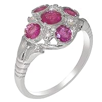 Solid 925 Sterling Silver Natural Ruby & Cubic Zirconia Womens Cluster Ring - Sizes 4 to 12 Available