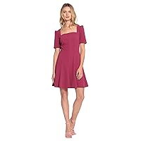 Donna Morgan Women's Short Sleeve Fit and Flare Scuba Crepe Dress