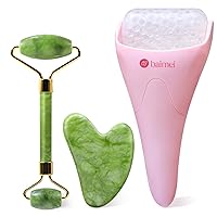 Jade Roller & Gua Sha(Green) and Ice Roller, Reduce Puffiness and Refresh Your Skin