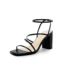 DREAM PAIRS Women's Heels Chunky Block Strappy Square Open Toe Ankle Buckle Heeled Sandals Wedding Party Dress Shoes