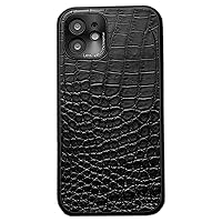 Genuine Leather Case for iPhone 15 Pro Max/15 Pro/15 Plus/15, Crocodile Print Case Lens Camera Protection Case Support Wireless Charging Cover,Black2,15 Pro''