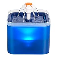 AONBOY Ultra Silent Pet Water Fountain 67oz/2L, with LED Light for Cat,Small Dogs, Activated Carbon Filter (Blue)