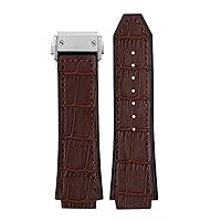 25 * 19mm Real Cow Leather Rubber Watchband for HUBLOT Classic Fusion Universe Big Bang Series Men Belt Watch Band Butterfly Buckl (Color : Brown Silver Buckle, Size : 26-19mm)