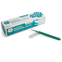 MED PRIDE Disposable Scalpel Blades| Sharp, Tempered Stainless-Steel Blades | Pack of 10 Sterile Scalpel Knives| Plastic Handle| Individual Pouches| for Dermaplaining, Podiatry, Crafts & More (#10)