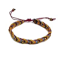 Gold Beaded Multicolored Macramé Braided String Adjustable Pull Tie Bracelet - Handmade Jewelry Boho Accessories