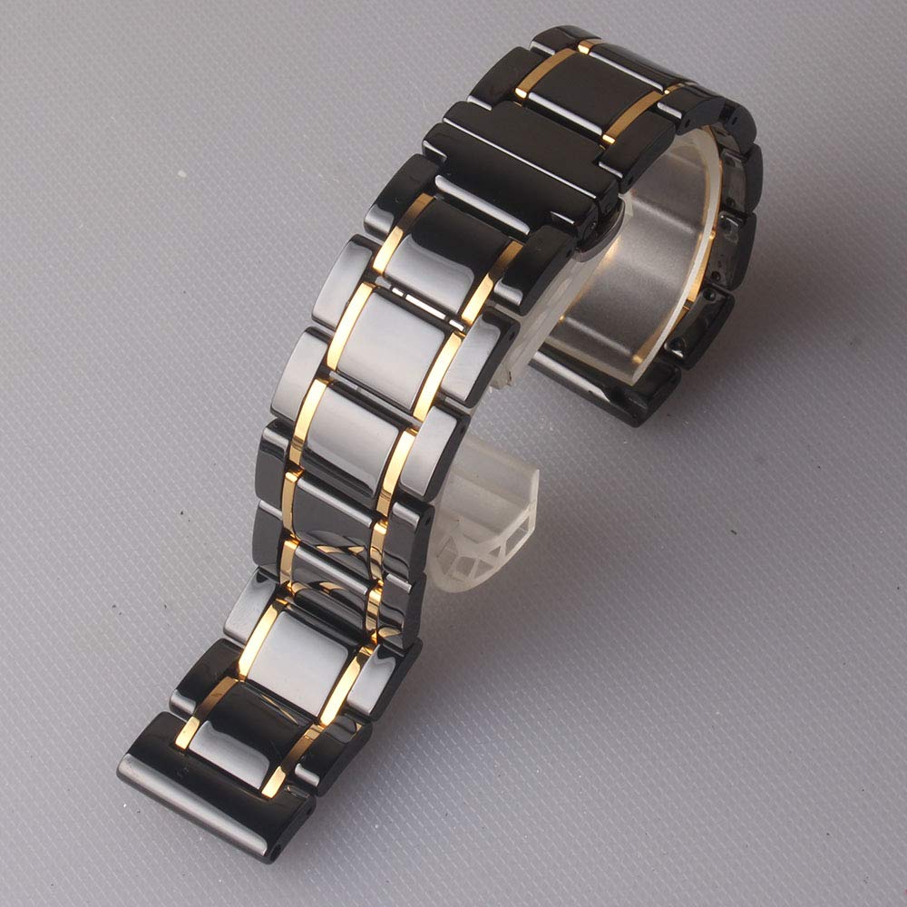 Watchbands Ceramic White with Gold for Samsung Smart Wrist Watches Gear Galaxy 20mm 21mm 22mm 23mm 24mm Accessories