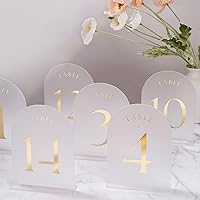 UNIQOOO Frosted Arch Wedding Table Numbers with Stands 1-15, Gold Foil Printed 5x7 Acrylic Signs and Holders, Perfect for Centerpiece, Reception, Decoration, Party, Anniversary, Event