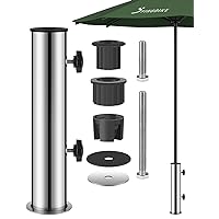 Patio Umbrella Stand, Universal Granite Outdoor Umbrella Base Replacement Parts with Silicone Pad, Stainless Steel Table Base with Longer Bolts-Black (Included Two Bolts 2.16'' and 5.05'') (Silvery)
