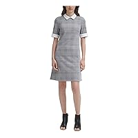 DKNY Womens Gray Stretch Zippered Plaid Short Sleeve Point Collar Above The Knee Wear to Work Shirt Dress 6