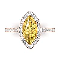 2.48 Marquise Cut Solitaire W/Accent Halo Yellow Simulated Diamond Anniversary Promise Engagement ring Solid 18K Rose Gold