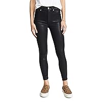 7 For All Mankind High-Waist Ankle Skinny Faux Pocket in Black Coated Black Coated 26 27
