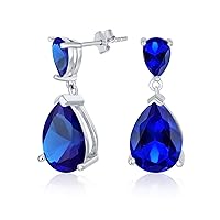 Elegant Simple Classic Bridal 3 5 10CT AAA Cubic Zirconia Double Teardrop Pear Shaped Solitaire CZ Dangle Earrings For Wedding Prom Formal Cocktail Party .925 Sterling Silver 6MM 8MM 12MM Sizes