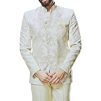 Mandarin Collar Mens Indian Wedding Cream Embroidered Jodhpuri Suit JO1016