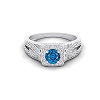MRENITE 10K 14K 18K Gold Halo Round 1 Carat Gemstone Engagement Rings for Women Custom Split Shank Birthstone Promise Anniversary Ring Jewelry Gift for Her