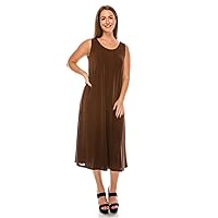 Jostar Women's Tank Long Dress – Plus Size Sleeveless Scoop Neck Casual Swing Flowy Solid T Shirt One Piece