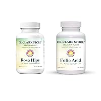 Dr Clark Store Dr. Clark Folic Acid (Vitamin B9) Supplement, 1mg, 50 Gelatin Capsules Rose HIPS Supplement, 500 MG, 100 Gelatin Capsules