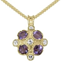 14k Yellow Gold Natural Diamond & Amethyst Womens Vintage Pendant & Chain - Choice of Chain lengths
