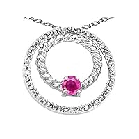 Tommaso Design Round 3mm Genuine Pink Tourmaline Circle Pendant Necklace 14kt Gold