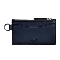 Coach Mens Zip Card Case in Burnished Leather, Deep Blue